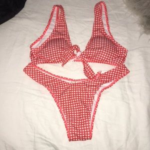 Red and white bikini